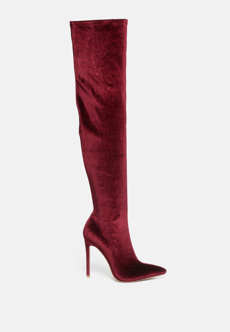 madmam stretch high heel velvet boot#color_burgundy
