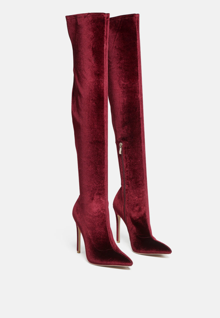 madmam stretch high heel velvet boot#color_burgundy