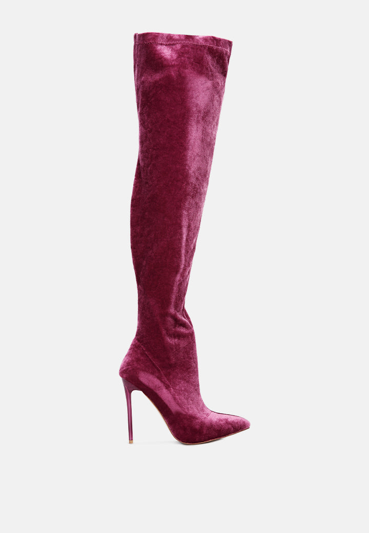 madmam stretch high heel velvet boot#color_purple