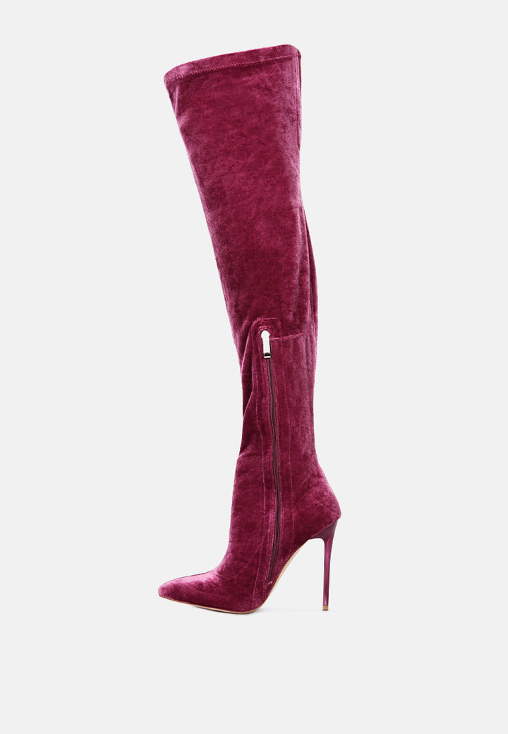 madmam stretch high heel velvet boot#color_purple