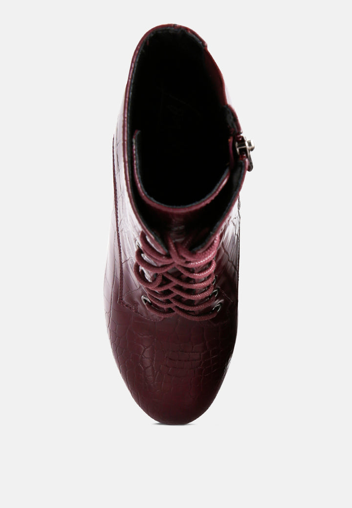 magdalence croc high block heeled boot#color_burgundy