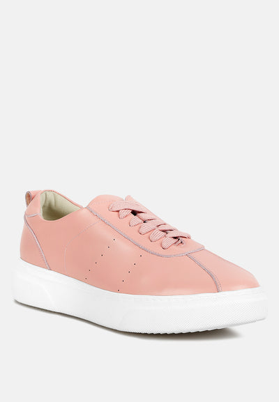 magull solid lace up leather sneakers#color_pink