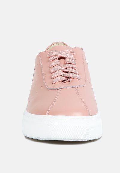 magull solid lace up leather sneakers#color_pink