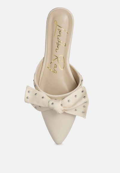 makeover studded bow flat mules#color_beige