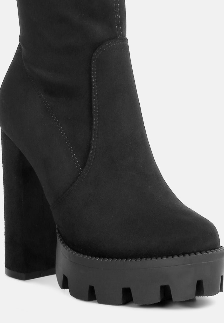 maple high block heeled faux suede long boots#color_black