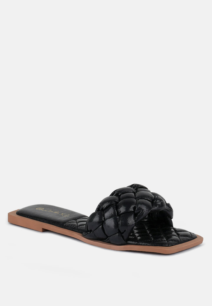 marcue patent pu quilted slides in woven straps#color_black