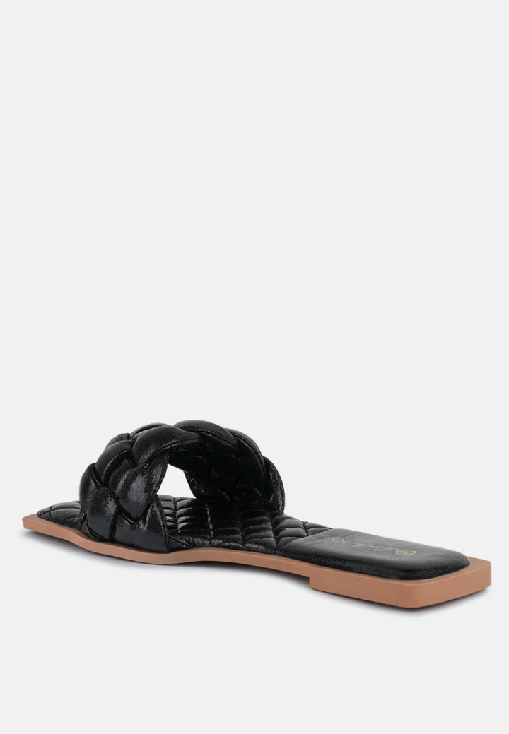 marcue patent pu quilted slides in woven straps#color_black