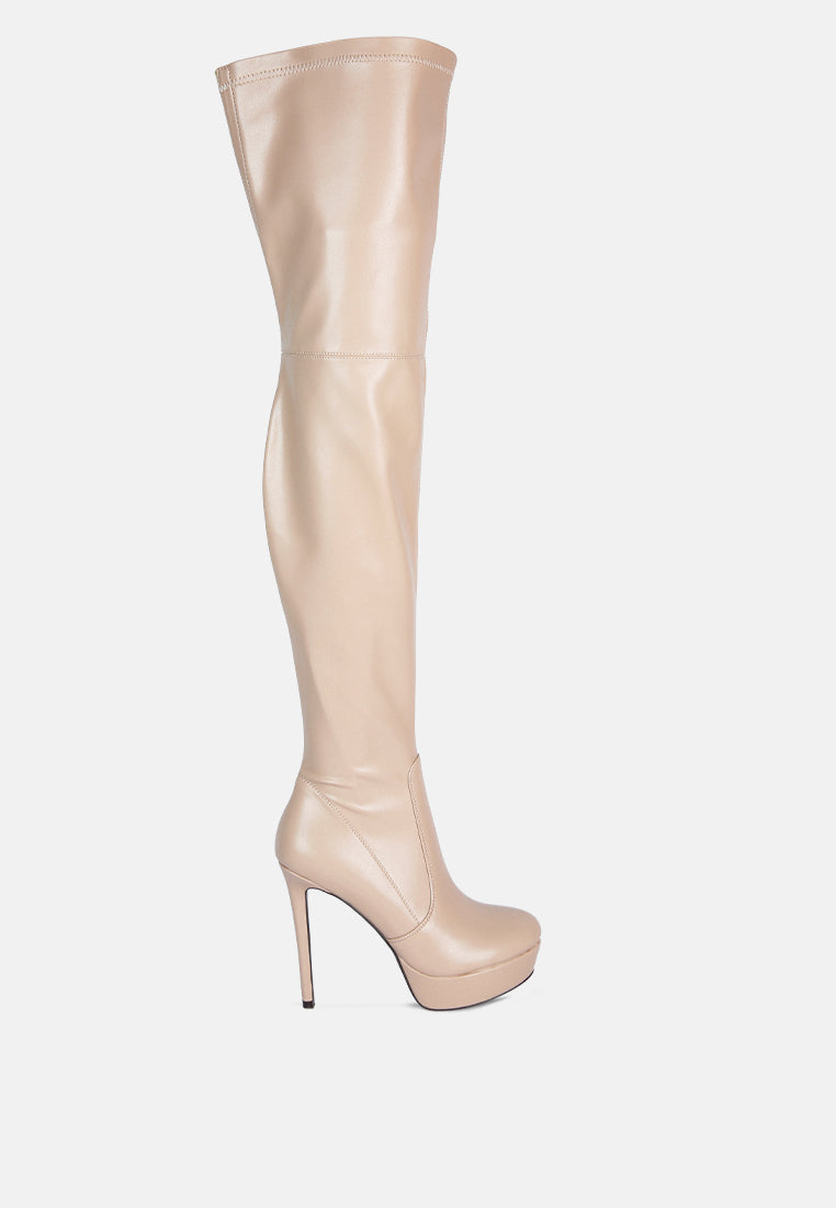 marvelettes faux leather high heeled long boots#color_beige