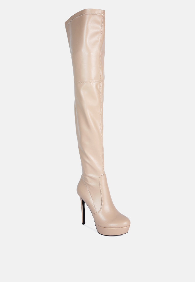 marvelettes faux leather high heeled long boots#color_beige