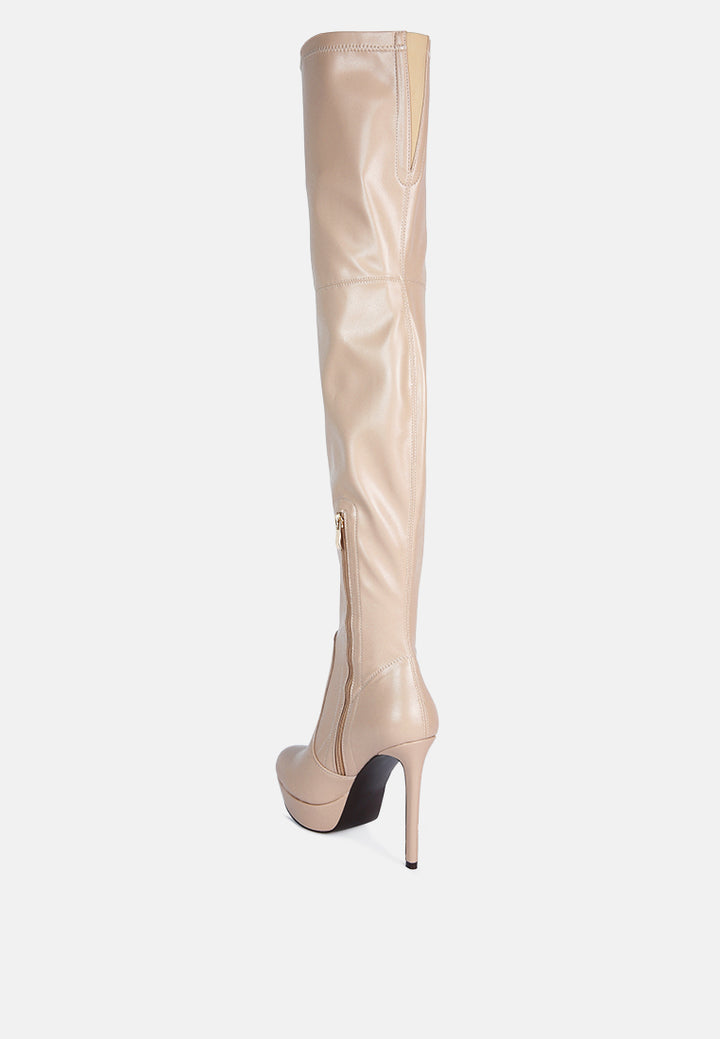 marvelettes faux leather high heeled long boots#color_beige