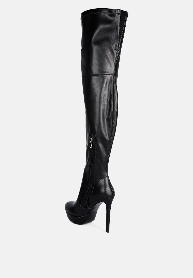 marvelettes faux leather high heeled long boots#color_black