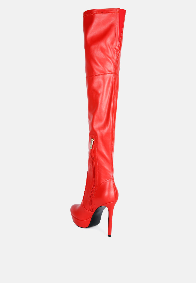 marvelettes faux leather high heeled long boots#color_red
