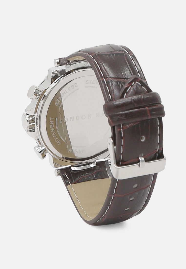 men's brown analogue watch for men with leather strap#color_brown