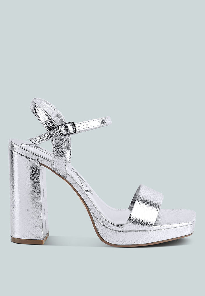 merengue metallic high block heel sandals#color_silver