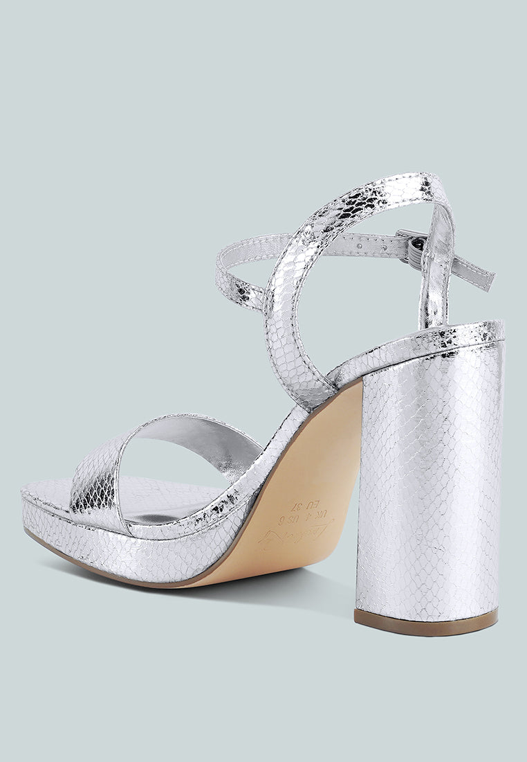 merengue metallic high block heel sandals#color_silver