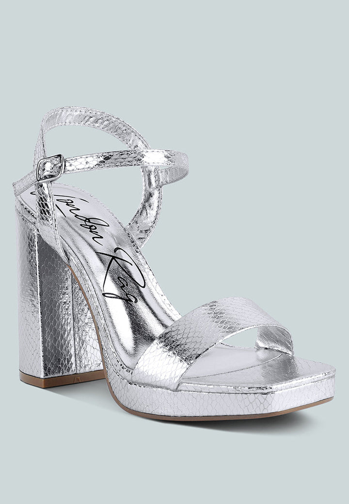 merengue metallic high block heel sandals#color_silver
