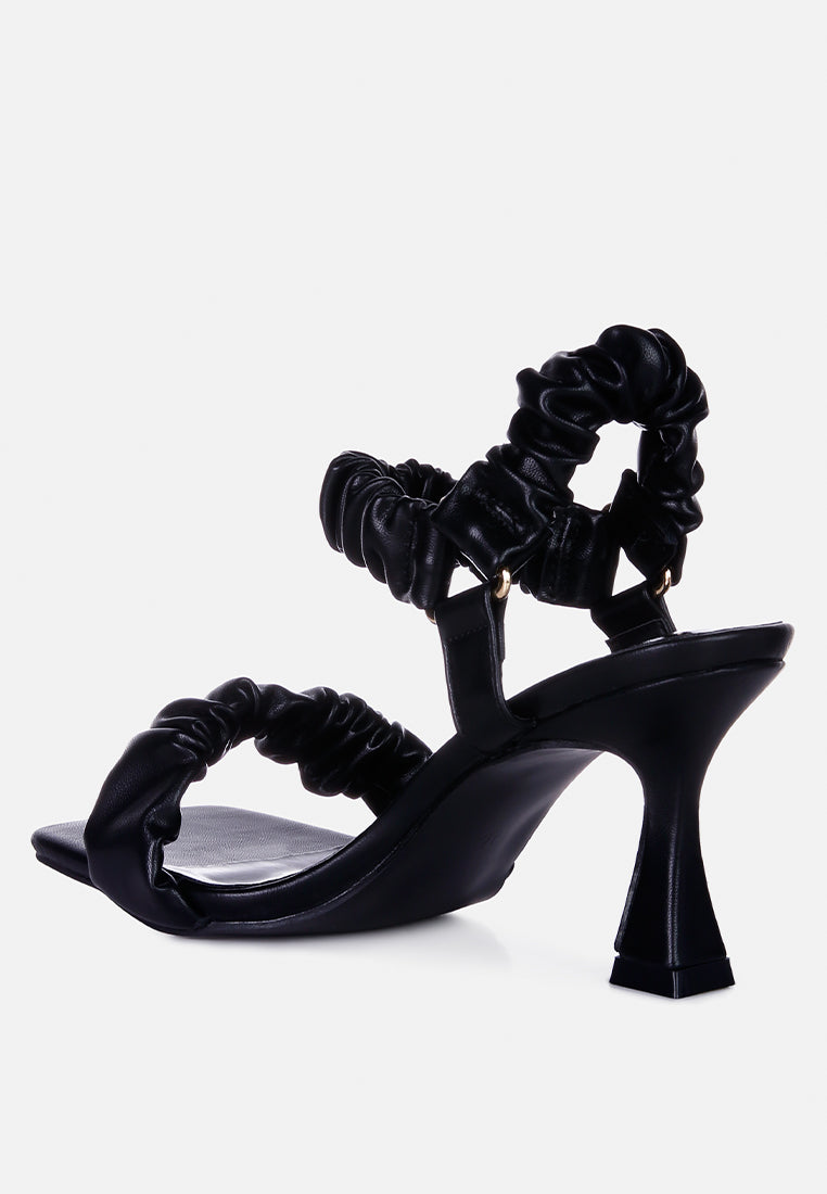merker ruched spool heel casual sandals#color_black
