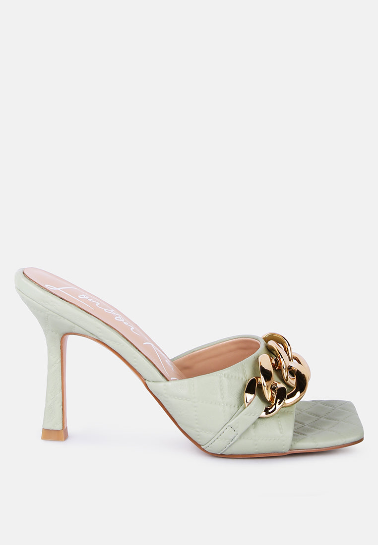 mermaid quilted metallic chain embellished sandals#color_mint