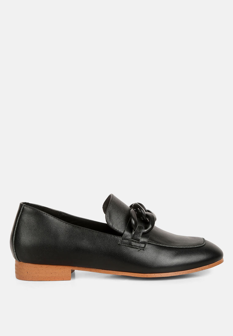 merva chunky chain leather loafers#color_black