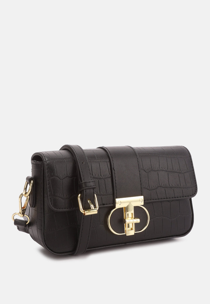 metallic buckle baguette handbag by ruw#color_black