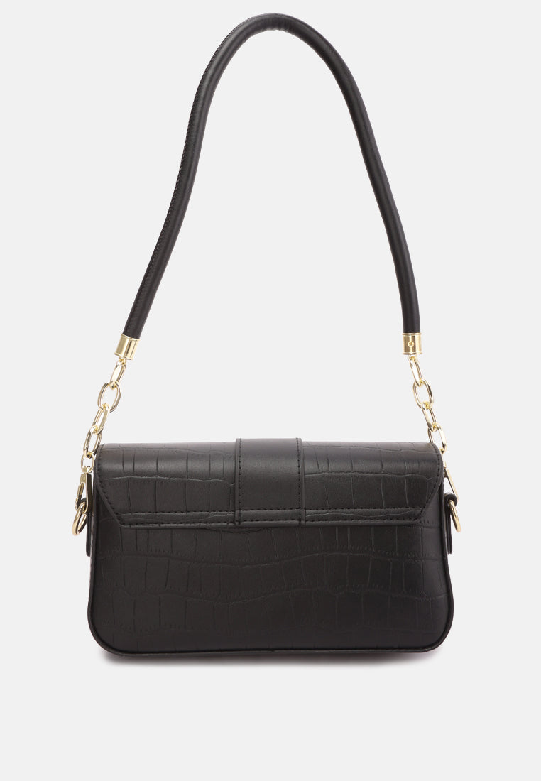 metallic buckle baguette handbag by ruw#color_black