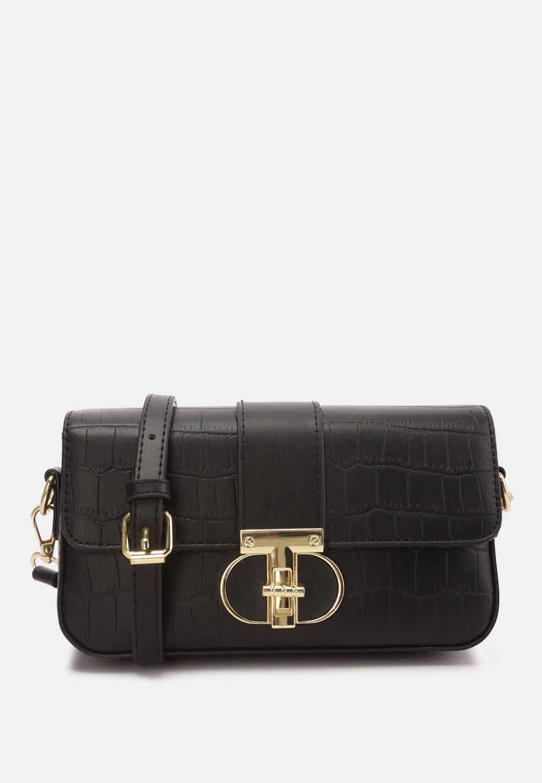 metallic buckle baguette handbag by ruw#color_black