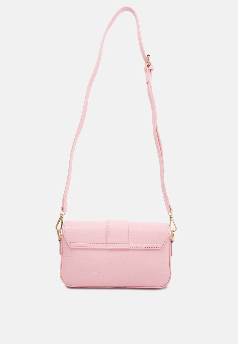 metallic buckle baguette handbag by ruw#color_pink