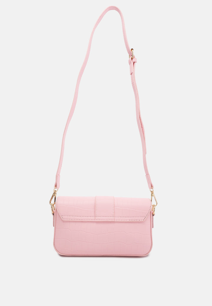 metallic buckle baguette handbag by ruw#color_pink