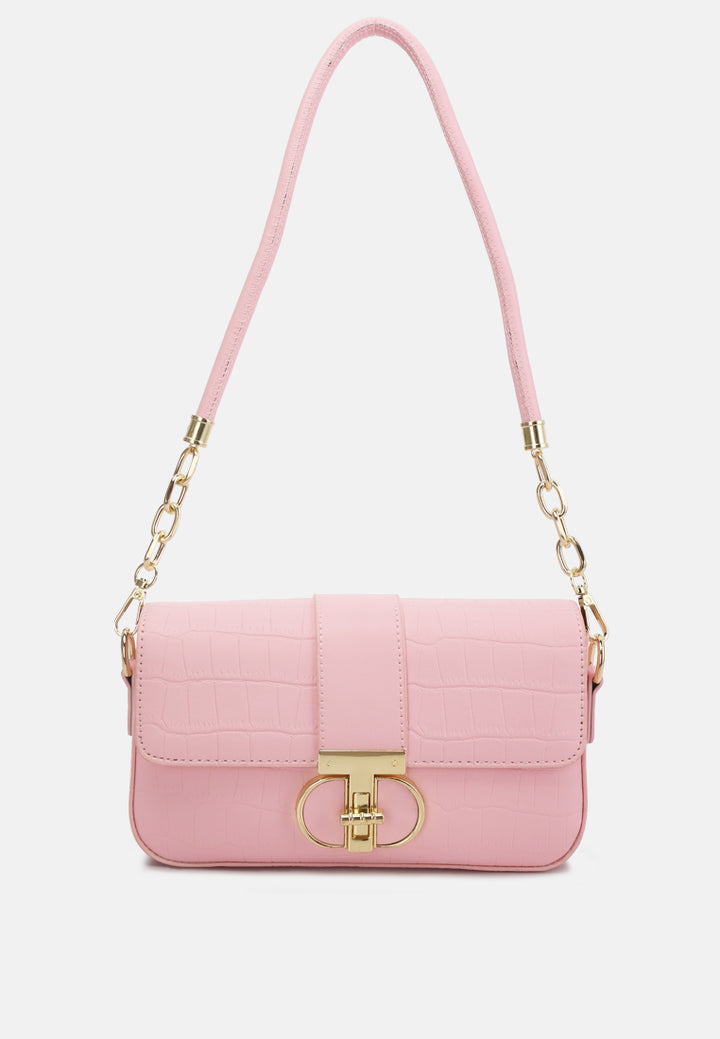 metallic buckle baguette handbag by ruw#color_pink