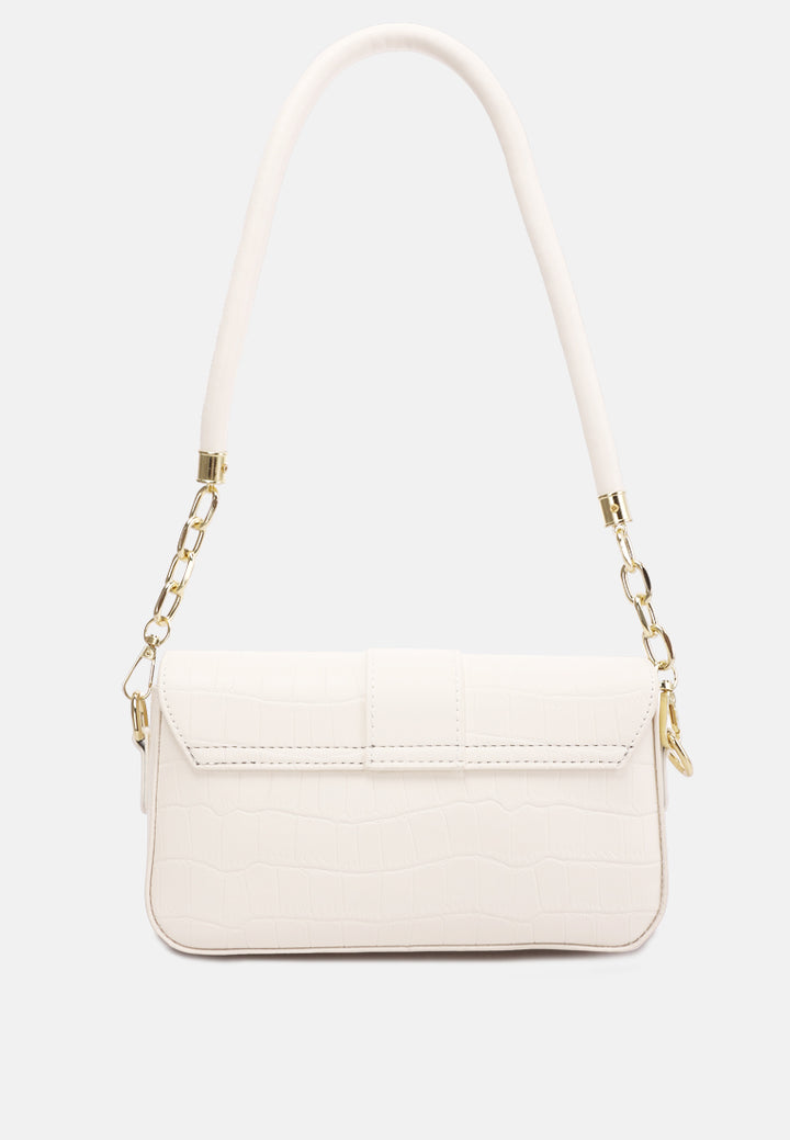 metallic buckle baguette handbag by ruw#color_white