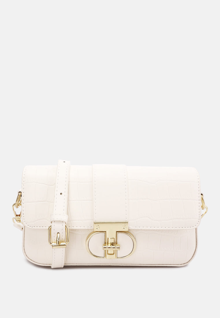 metallic buckle baguette handbag by ruw#color_white