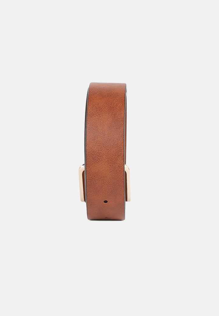 metallic buckle belt#color_brown