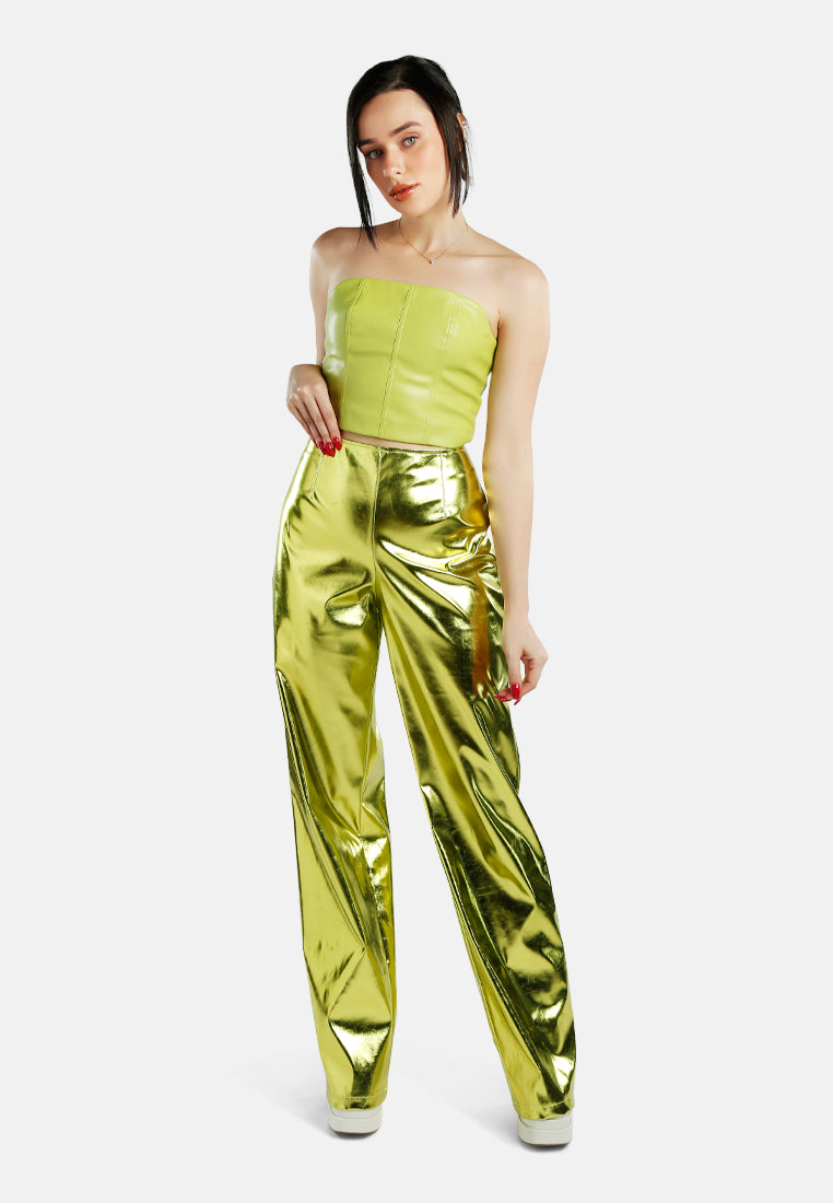 metallic high waist pants#color_lime