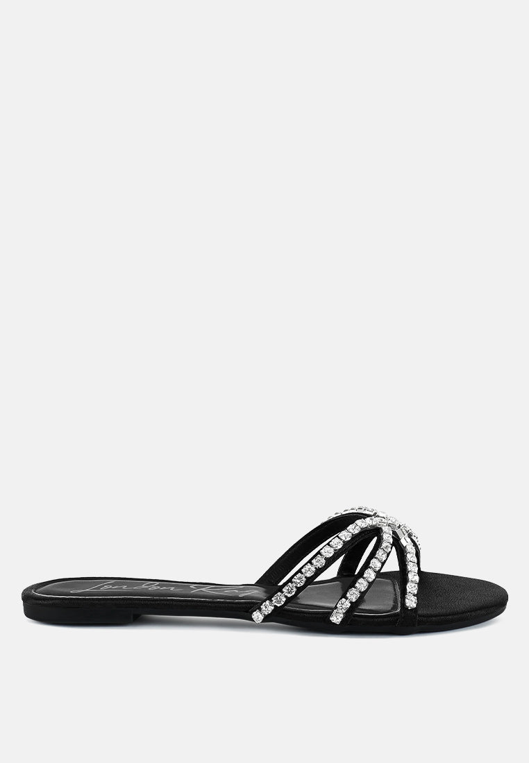 mezzie diamante embellished flat sandals by ruw#color_black
