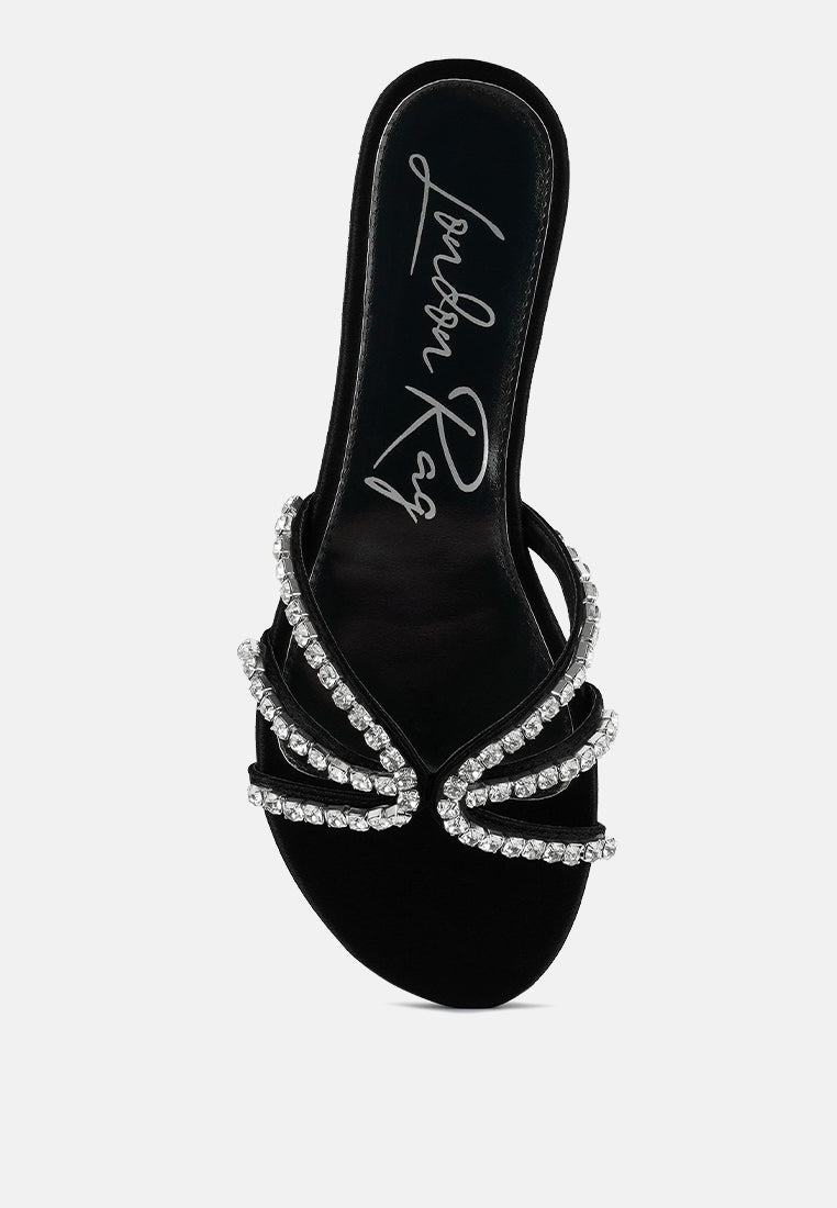 mezzie diamante embellished flat sandals#color_black