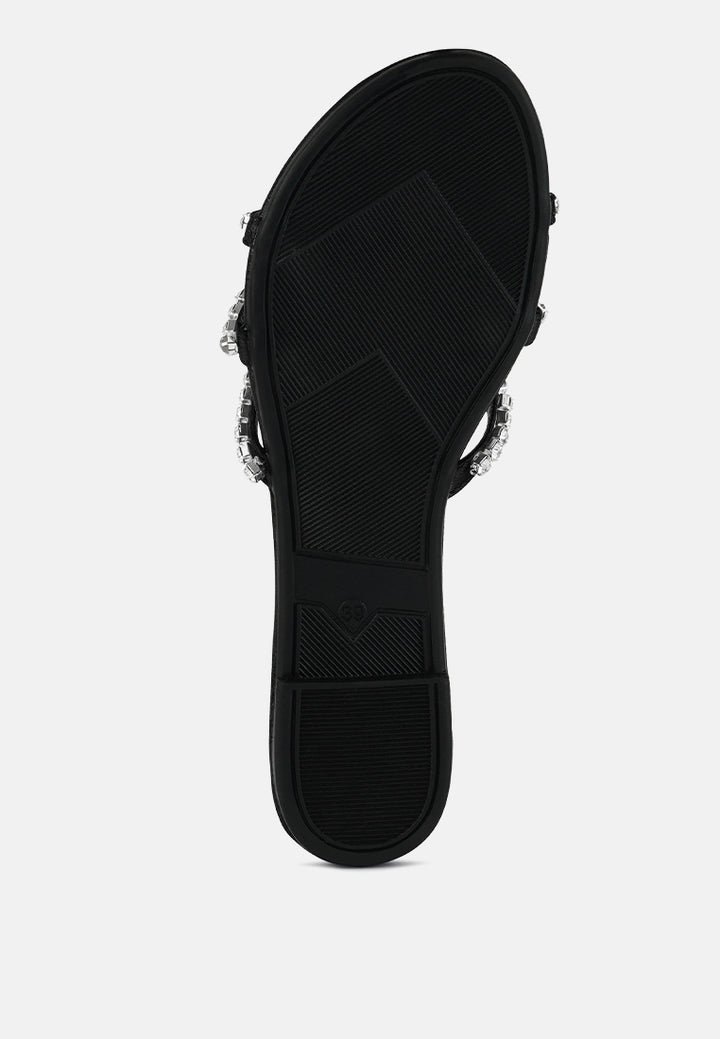mezzie diamante embellished flat sandals#color_black
