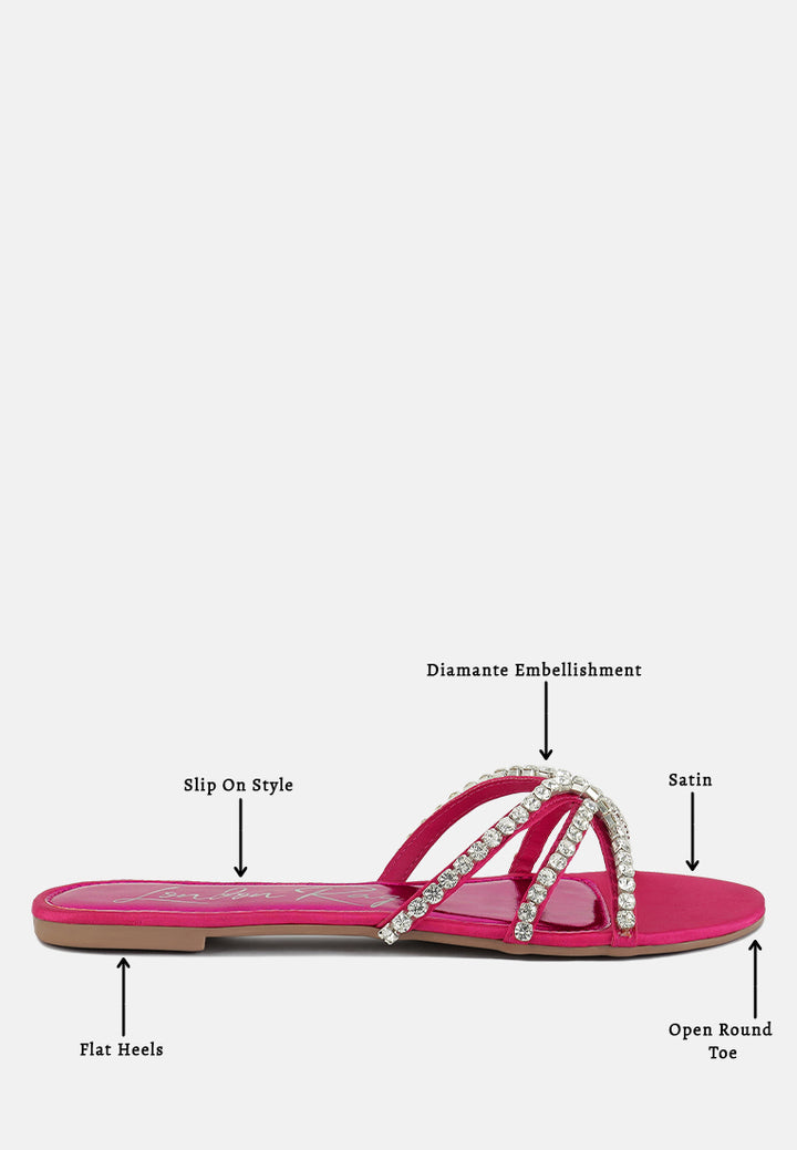 mezzie diamante embellished flat sandals by ruw#color_fuchsia