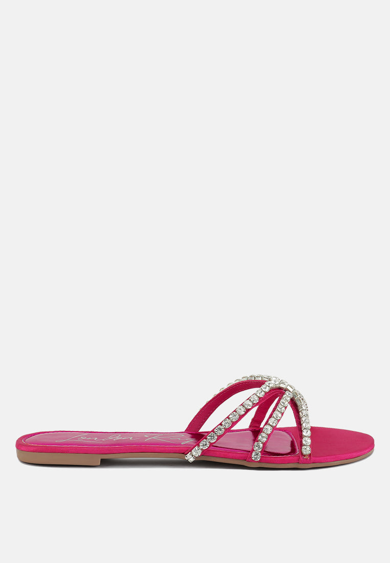 mezzie diamante embellished flat sandals by ruw#color_fuchsia