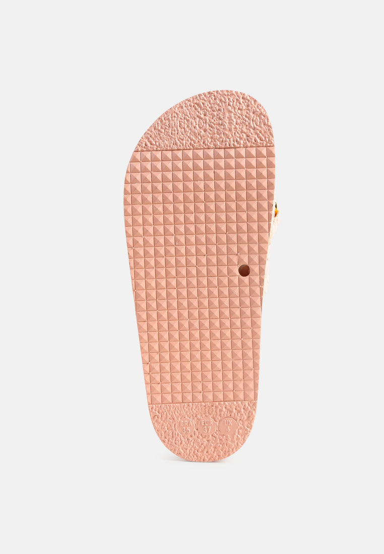 miami shot bling chain strap woven slip on flats#color_pink