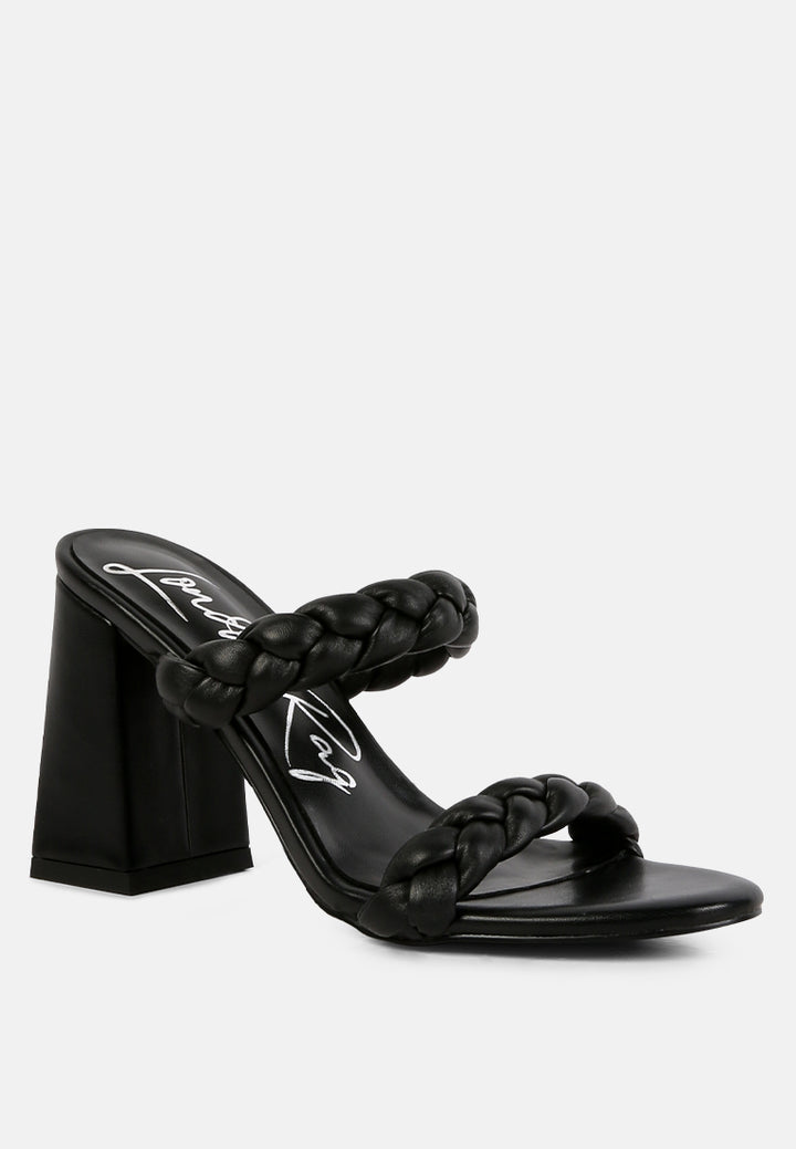 mi amor braided strap high block heels sandals#color_black