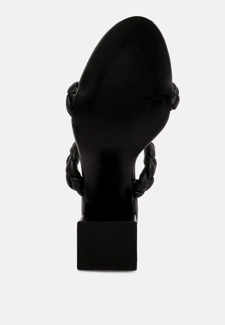 mi amor braided strap high block heels sandals#color_black