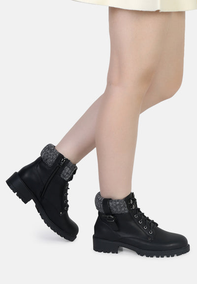 michael lace-up ankle boots with wool collar#color_black