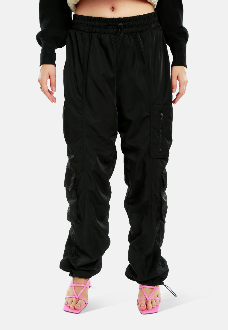 mid-rise parachute pants#color_black
