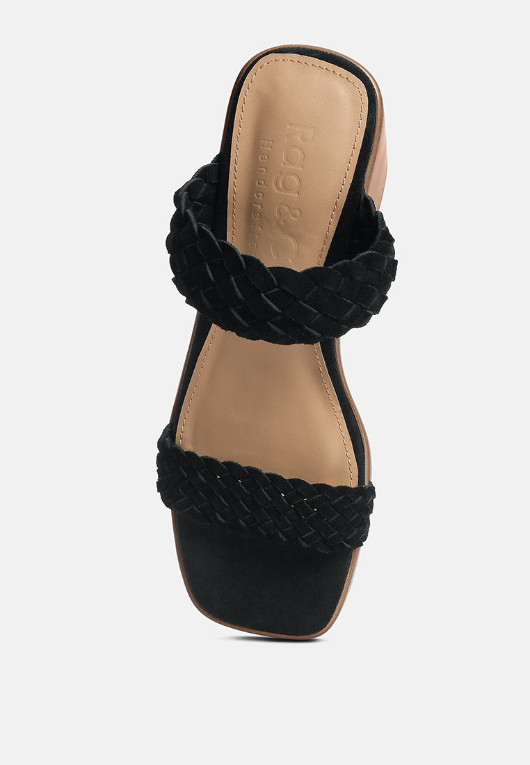 misaki woven suede strap platform sandals#color_black
