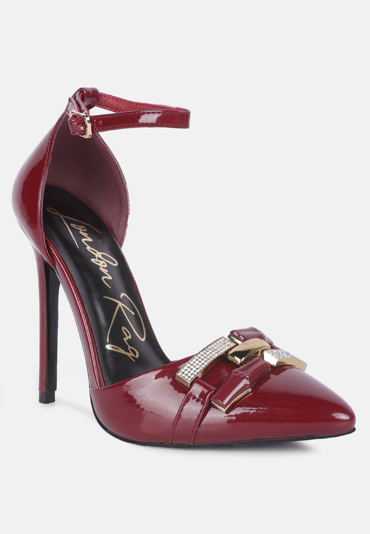 mocktail buckle embellished stiletto heels#color_burgundy