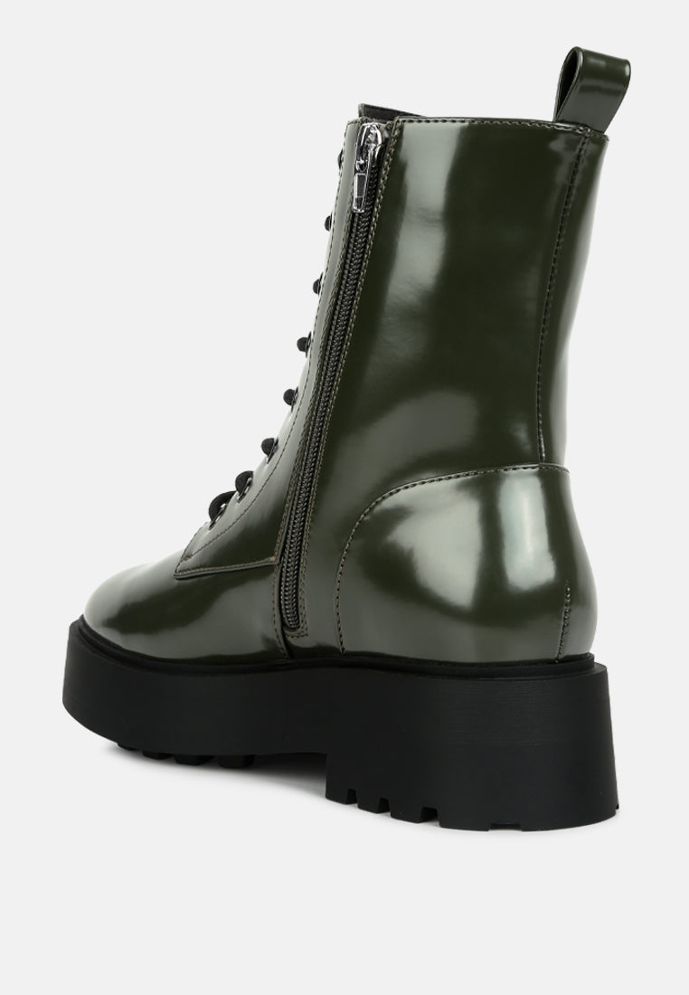 molsh faux leather ankle biker boots#color_dark-green