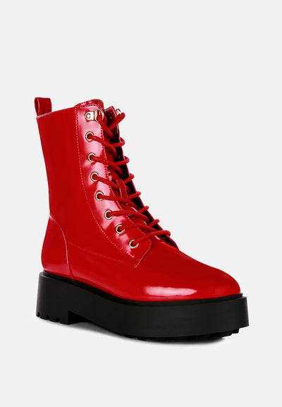 molsh faux leather ankle biker boots#color_red