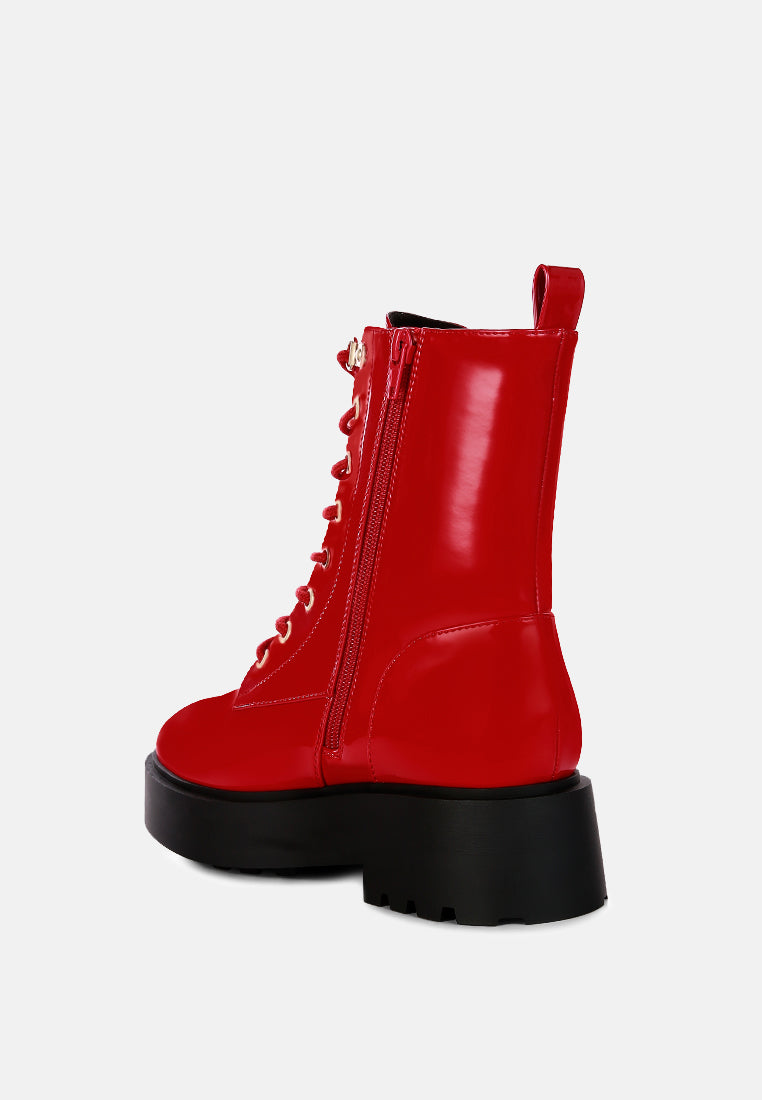 molsh faux leather ankle biker boots#color_red