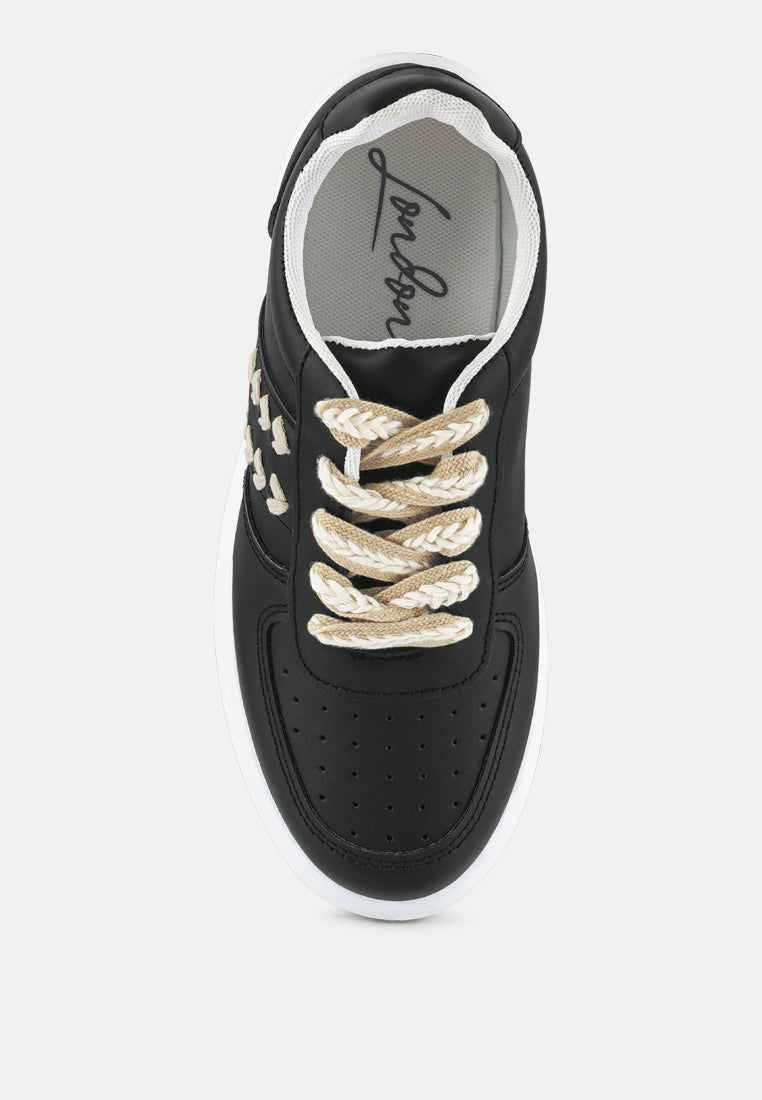monigue faux leather cross stitch detail sneakers#color_black