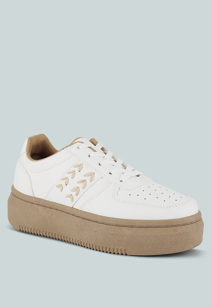 monigue faux leather cross stitch detail sneakers#color_white